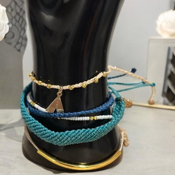 Pura Vida Jewelry - Pura Vida Bracelet Bundle Combo Set of 5. Woven, Tepee Charm, Gold Tone, Beaded